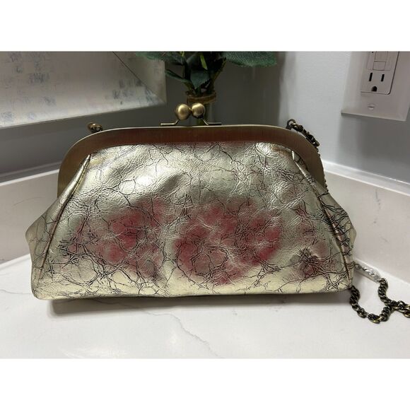 Patricia Nash Distressed Gold Leather Mia Frame Handbag, New With Tags - Picture 12 of 13